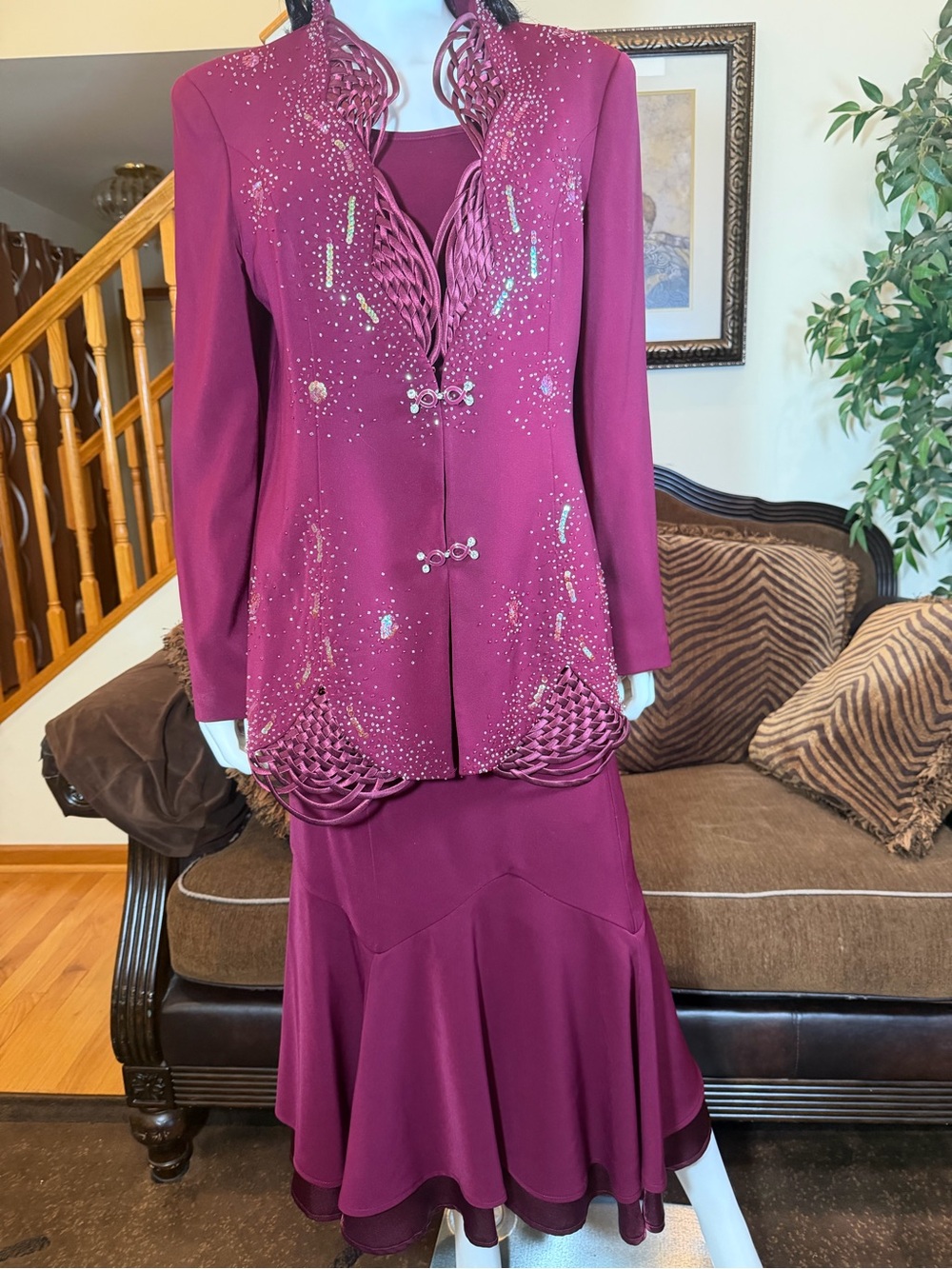 Elegant Women's Three-Piece Skirt Set in Deep Berry